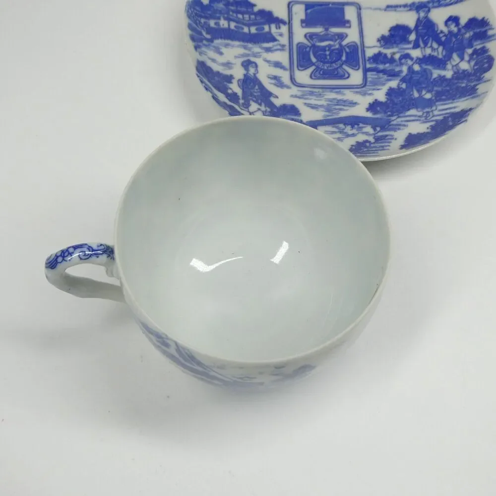 Malkin's Best Tea Cup & Saucer White Blue Porcelain Teacup Vintage